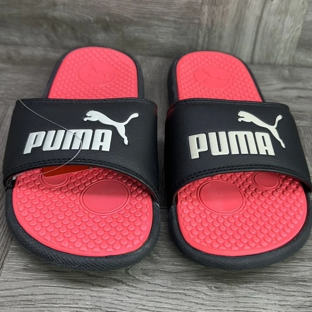 Puma Cool Cat Slides Kids Size 2 Black Pink New Sandals Athletic Slip On